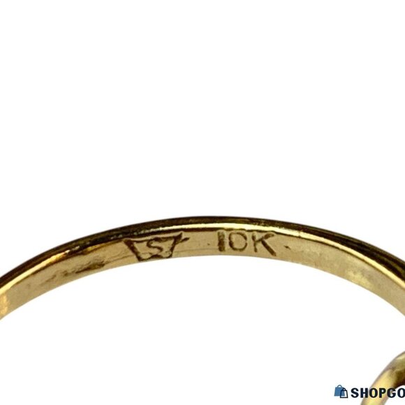 Vintage 1940's Japanese Akoya Golden Pearl & White Topaz 10K Gold Ring sz 5 - Picture 7 of 8